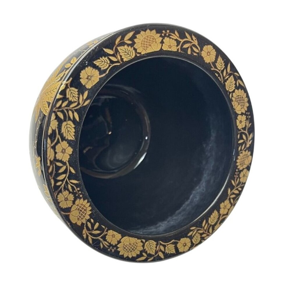 Vintage Black & Gold Elephant Asian Chinoiserie Style Floral Vase - Picture 6 of 7